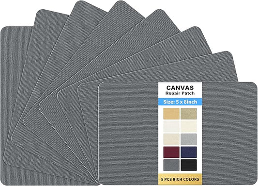 KING MOUNTAIN Canvas Repair Patch 5×8 Inch 8 Pcs Self-Adhesive Waterproof Fabric Patch for Sofas, Tents, Furniture,Tote Bags, Car Seats (Charcoal Grey)