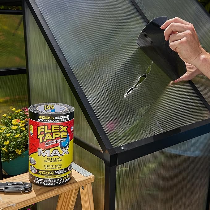 Flex Tape, MAX, Original Thick Flexible Rubberized Waterproof Tape - Seal and Patch Leaks, Works Underwater, Indoor Outdoor - Home RV Roof and Pool Repairs, Black, 8 in x 25 ft, Pack of 1
