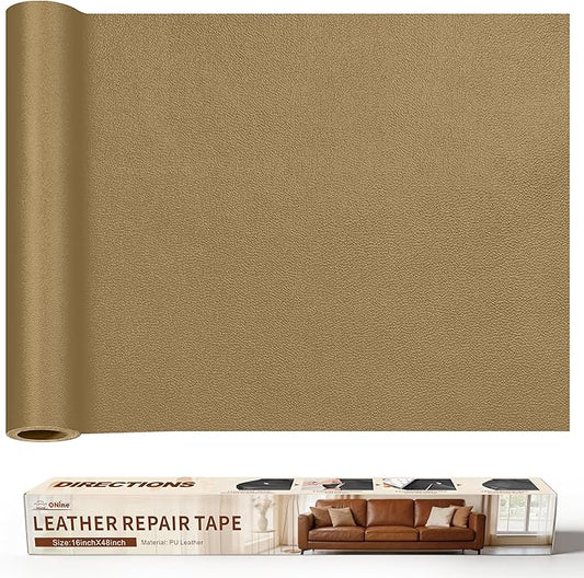 ONine Leather Repair Tape,Self Adhesive Leather Repair Patch,Leather Patches for Furniture,Sofa,Car Seats,Office Chair. Vinyl Repair Kit 16x48in(Gery Khaki)