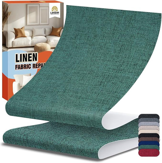 Linen Fabric Repair Tape 4x79 Inch, Self Adhesive Couch Patch Repair Fabric Tape for Furniture, Linen Patch Kit for Couch, Carpet, Upholstery, Chair, Sofa, Pillows, Bag (Coarse, Green)