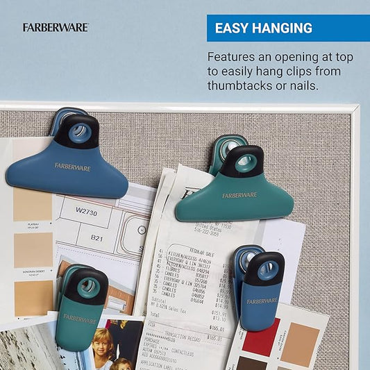 Farberware Pro 4-Piece Bag Clip Set (Blue & Green) - Durable Magnetic Clips for Kitchen Essentials, Pantry Accessories, Food Storage, Office Notes, Coupons, Home Organization