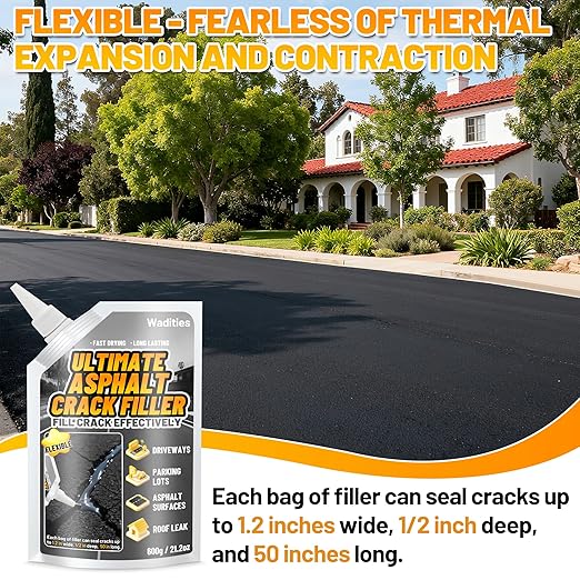 Asphalt Crack Filler, 2.65LB High Elasticity Cement Crack Filler, Self Leveling Waterproof Repair Sealant for Driveway, Walkway, Blacktop Concrete Joint, Outdoor Quick Drying Sealer - Black