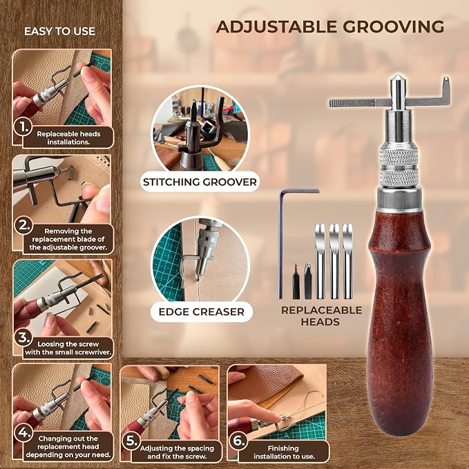 MINUS MUKYS Leather Working Kit Complete Leather Tools Set for Crafts Shoe Repair Kit Belts Includes Hole Puncher for Crafts Sewing Tools Awl Stitching Tool Cutting Mat Ideal for Beginners