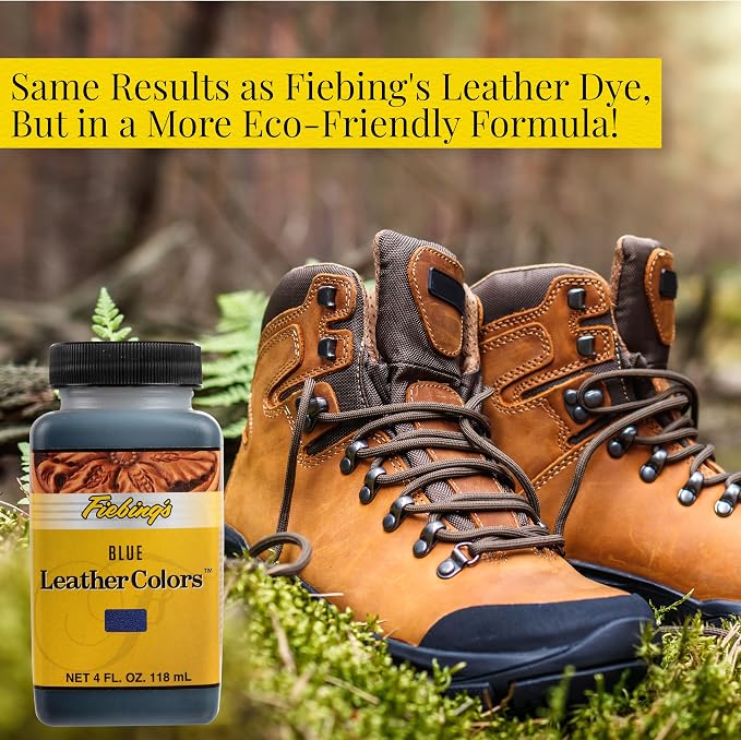 Fiebing's LeatherColors (4 Fl Oz, Blue) - Leather Dye for Natural Leather - Water-Based, Non-Flammable Formula - Permanent & Penetrating Color for Shoes, Boots, Furniture - Safe for Institution Use