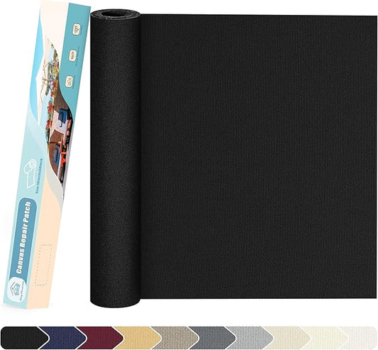 KING MOUNTAIN Canvas Repair Patch 16×30 Inch Self-Adhesive Waterproof Fabric Patch for Sofas, Tents, Furniture,Tote Bags, Car Seats (Black)