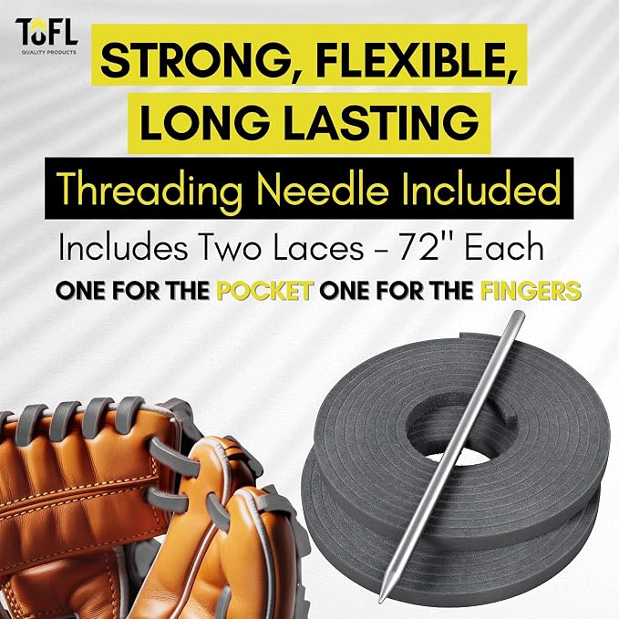 TOFL Softball and Baseball Glove Lace Kit | Mitt Lace Glove Repair Lacing Kit | 2 Leather Laces with Lacing Needle for Catchers Glove