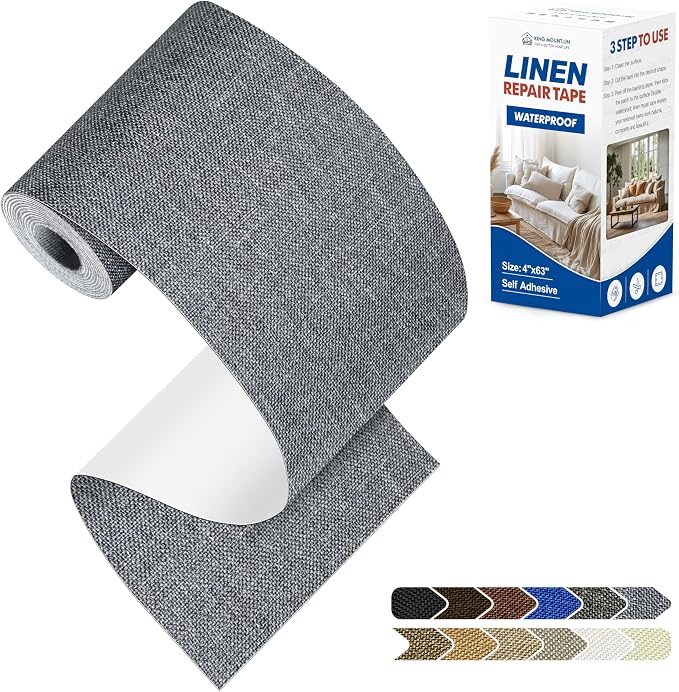 KING MOUNTAIN Linen Repair Patches, Self-Adhesive Fabric Patches, 4 X 63 inch Extra Size, Multi Color, Can be Used for Sofa Repair (Grey)