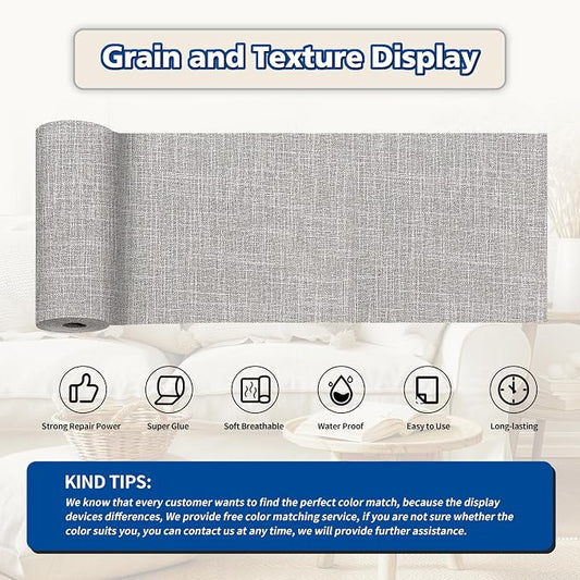 KING MOUNTAIN Linen Repair Patches, Self-Adhesive Fabric Patches, 4 X 63 inch Extra Size, Multi Color, Can be Used for Sofa Repair (Light Grey 2.0)