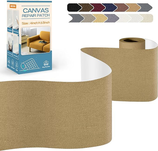 KING MOUNTAIN Canvas Repair Tape,Outdoor Gear Patch, 4×63 Inches,Waterproof,Self-Adhesive for Repairing Boat Covers,Sun Shades,Sofas,Tents,Lounge Chairs,Awnings (Flaxen)