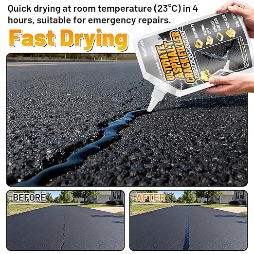 Asphalt Crack Filler, 5.3LB High Elasticity Cement Crack Filler, Self Leveling Waterproof Repair Sealant for Driveway, Walkway, Blacktop Concrete Joint, Outdoor Quick Drying Sealer - Black