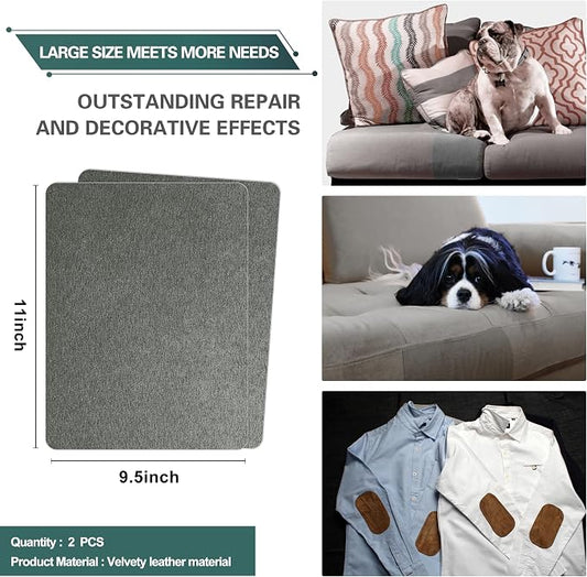 Azobur Couch Patch Repair Fabric,Microfiber Fabric, Self-Adhesive, for Sofa Repair and Upholstery, 2 Pieces, 9.5 x 11 inches (Gray)