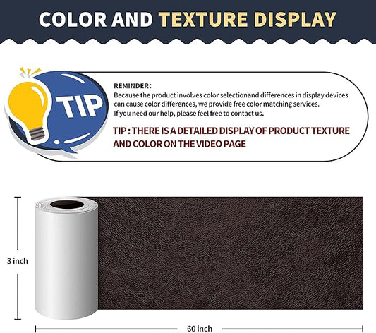 ONine Leather Repair Patch，Leather Repair Tape, 3 x 60 inches Leather Repair Patch for Furniture,Vinyl Repair Kit，Leather Couch Patch，for Sofas, Furniture, Car Seats, Office Chairs(Dark Brown)