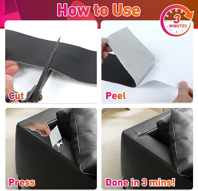 Meneng Self-Adhesive Leather Repair Patch: 3.1"x79" Invisible Leather Repair Tape for Cat Scratches & Small Tears - Precision Patch Kit for Car Seams Sofa Edges