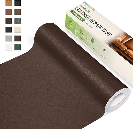TIANLDD Leather Repair Tape,16 x 237 Inches Self Adhesive Leather Repair Patch，Leather Repair Kit for Furniture，Couches,Car Seats,Cabinets,Handbags(Dark Brown-Fine Lines)