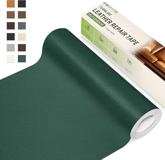 TIANLDD Leather Repair Tape,16 x 80 Inches Self Adhesive Leather Repair Patch，Leather Repair Kit for Furniture，Couches,Car Seats,Cabinets,Handbags(Dark Green-Fine Lines)