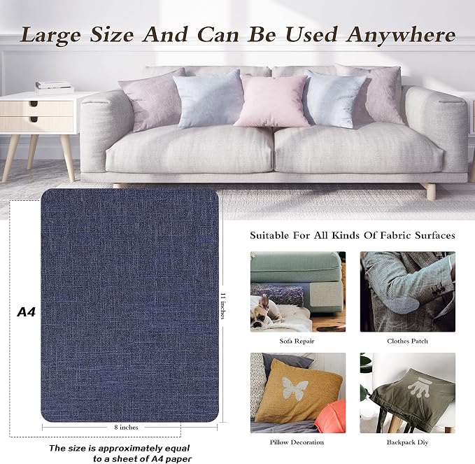 KING MOUNTAIN Fine Linen Fabric Patches, Self-Adhesive, 8x11 inch, Multi Color, For Linen Sofa and Clothes Repair (2PCS, Dark Blue)