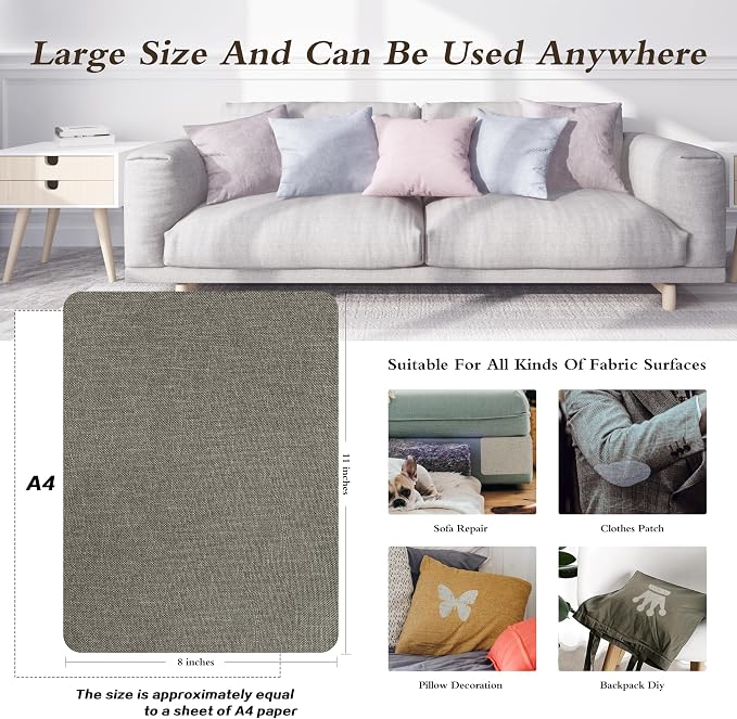 Fine Linen Repair Patches, Self-Adhesive Linen Fabric Patches, 8X11 inch Extra Size, Multi Color, Can be Used for Linen Sofa Repair (8" x 11",Cream-Gray)