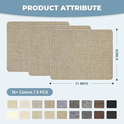 BESEZX Linen Fabric Repair Patch，3 PCS 9 * 11 Inch Self-Adhesive Couch Fabric Patch for Furniture, Sofa, Chair, Upholstery. (Coarse,Dark Grey1.0)