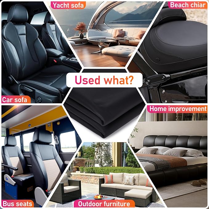 Marine Vinyl Upholstery Faux Leather: Meneng Black Grain Faux Leather 54"x36" Marine Vinyl Fabric Waterproof Durable for DIY Upholstery Boat Car Sofa