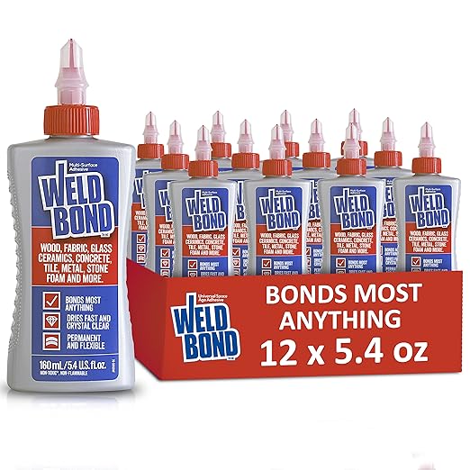 Weldbond Multi-Surface Strong Glue – Fast Drying Glue for Wood, Tile, Ceramic, Pottery, Glass, Metal & More – Heavy Duty Adhesive for Mosaic, Crafts, Wood Working & Repairs – 5.4oz (160ml), 12 Pack