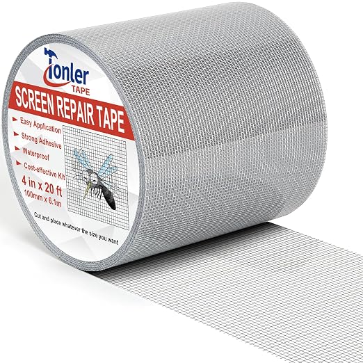 Window Screen Repair Tape 4 in x 20 FT Fiberglass Strong Adhesive Screen Patch, Waterproof Mesh Repair Kit for Window & Door Screen Holes Tears - Gray