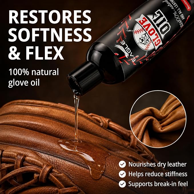 Eagle Baseball Glove Care Kit – Glove Cleaner (8oz), Oil (8oz), Conditioner (3.38oz), 2 Applicators & Cloth – Complete Leather Glove Maintenance Kit for Baseball, Softball, Catcher’s Mitts & More