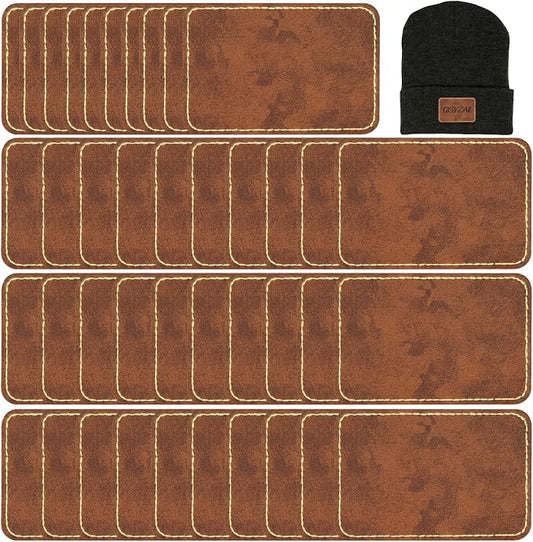 40 Pcs Blank Leather Hat Patches for Laser Engraving Iron On Heat Press 3 x 2 Inches Rectangular Brown
