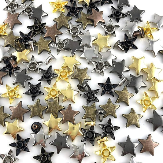 200 Sets 12MM Mixed Color Star Rivets for Leather Star Rivet Studs Kit Garment Rivets Leather Rivets Studs and Spikes for Leather Craft Clothing Bags Belts Dog Collar Shoes DIY Rivets 15/32 Inch