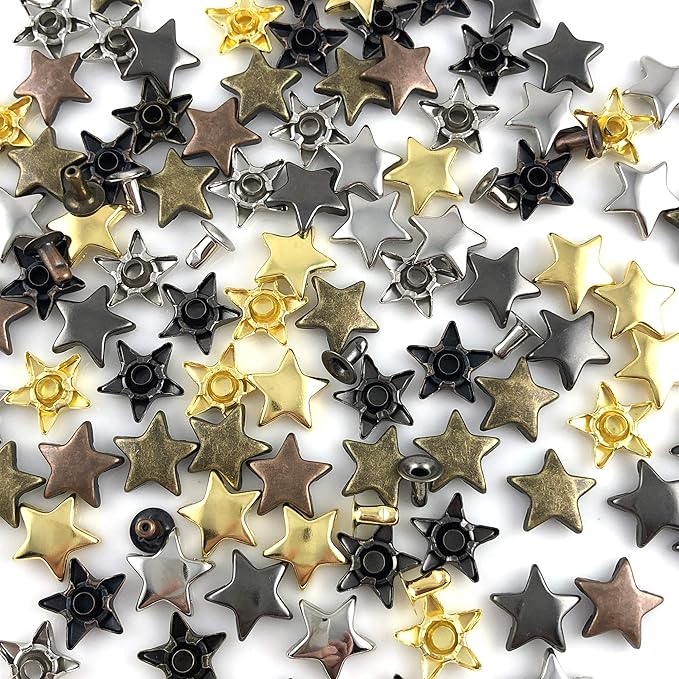 100 Sets 12MM Mixed Color Star Rivets for Leather Star Rivet Studs Kit Garment Rivets Leather Rivets Studs and Spikes for Leather Craft Clothing Bags Belts Dog Collar Shoes DIY Rivets 15/32 Inch