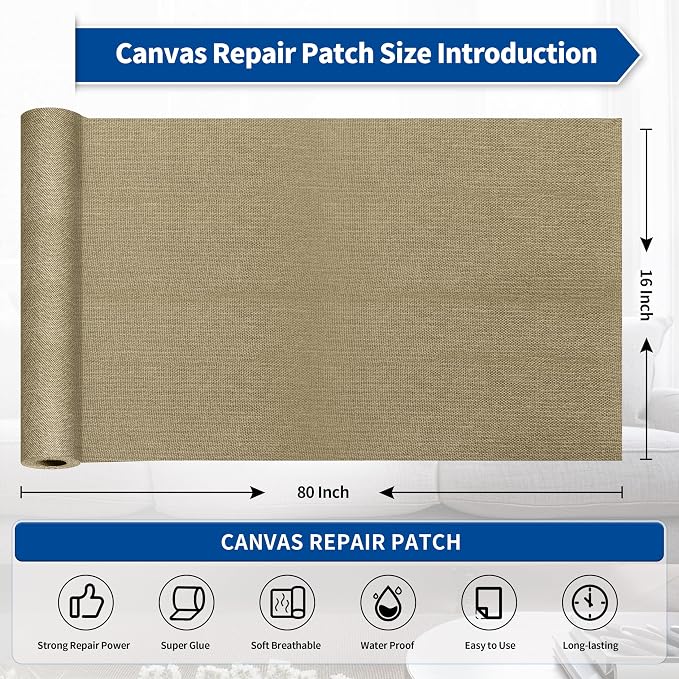 KING MOUNTAIN Linen Repair Patches, Self-Adhesive Fabric Patches,16X80 inch Extra Size, Multi Color, Can be Used for Sofa Repair and Linen Fabric Repair (Flaxen)