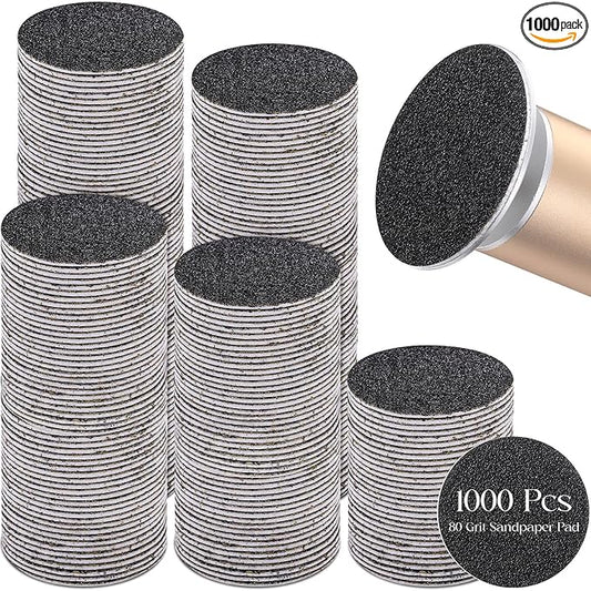 Gisafai 1000 Pcs Replaceable Sandpaper Refill Discs Bulk 80 Grit Replacement Sandpaper Pad Discs for Electric Foot File Callus Remover Black Tool Foot File Disks for Cracked Heels Dead Skin