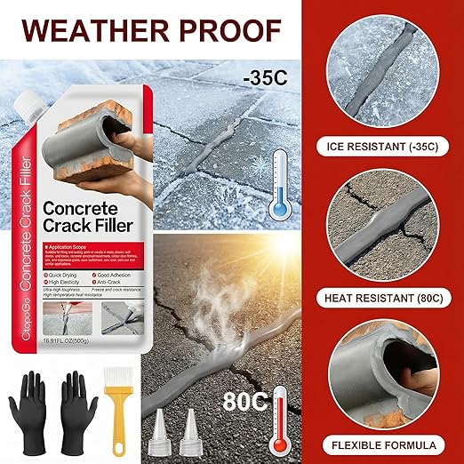 Concrete Crack Filler 6-Pack 6.6LB Grey, Self-Leveling High Elasticity Cement Sealant, Waterproof Repair Caulk for Driveway, Patio, Sidewalk, Garage, Basement– Professional-Grade Durability