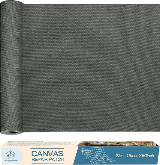 KING MOUNTAIN Canvas Repair Patch 16×60 Inch Self-Adhesive Waterproof Fabric Patch for Sofas, Tents, Furniture,Tote Bags, Car Seats (Dark Grey 2.0)