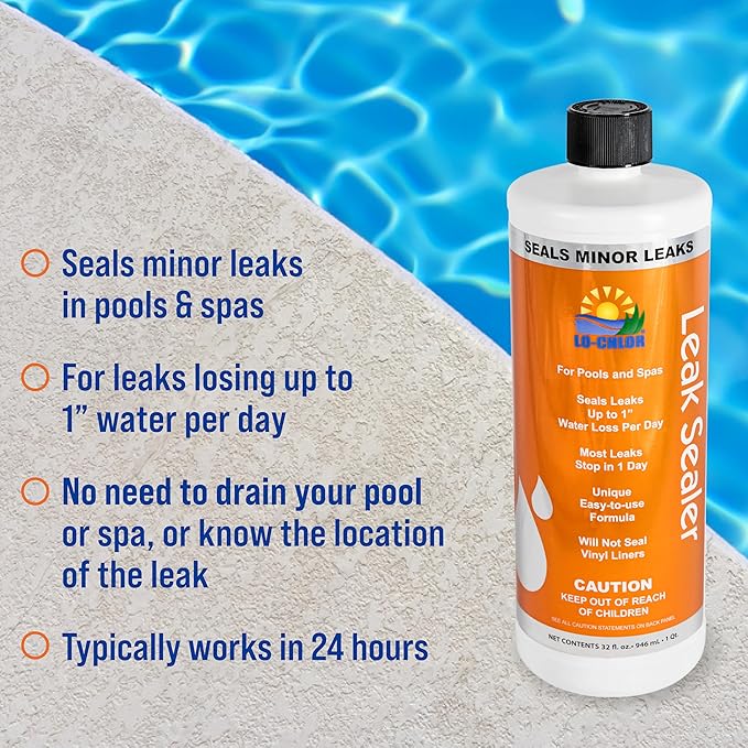 Lo-Chlor Leak Sealer for Swimming Pool, Hot Tub and Spa, Seals Minor Leaks Within 24 Hours, No Need to Drain, Pour into Skimmer, for Inground and Swimming Pools Above Ground, 32 oz
