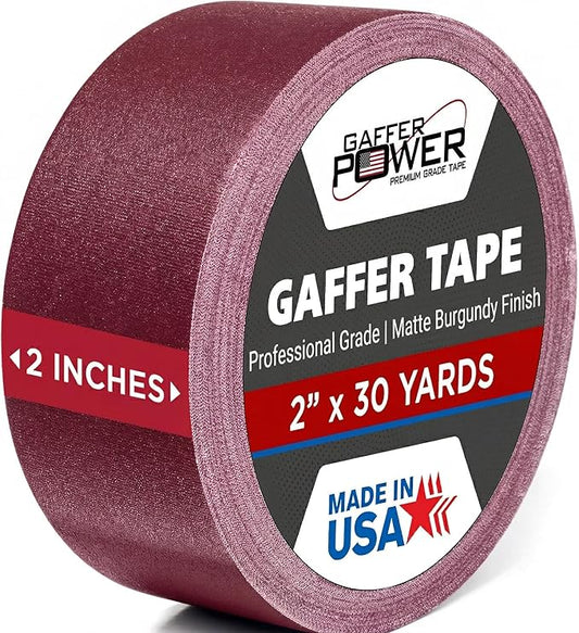 Gaffer Power Burgundy Gaffer Tape 2” x 30 Yards – No Residue, Premium Color, Made in USA, Matte Non-Reflective Cloth Tape for Stage, Events & Cable Management