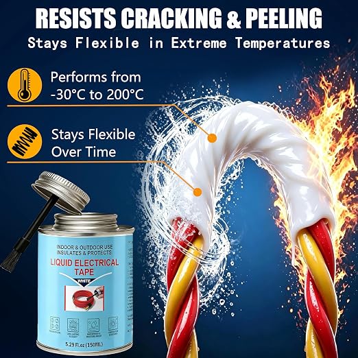 5.29 oz Liquid Electrical Tape – Quick-Drying Insulating Glue, Waterproof & High Temp Resistant, Liquid Wire Insulation Rubber with Brush Cap for Wires, Cables, Outdoor Equipment (White)