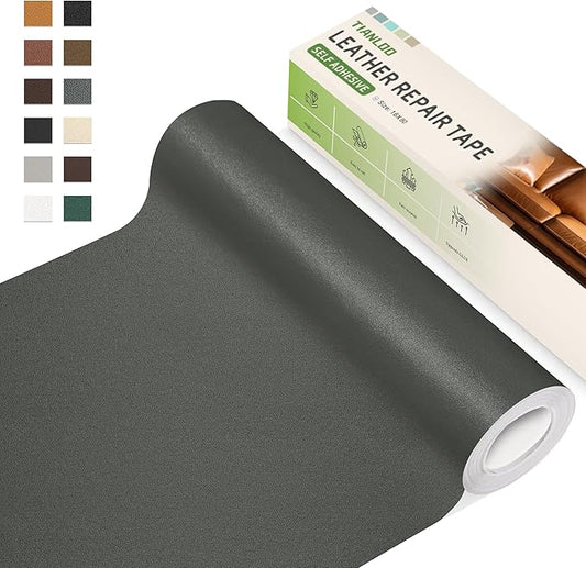 TIANLDD Leather Repair Tape,16 x 80 Inches Self Adhesive Leather Repair Patch，Leather Repair Kit for Furniture，Couches,Car Seats,Cabinets,Handbags(Dark Gray-Fine Lines)
