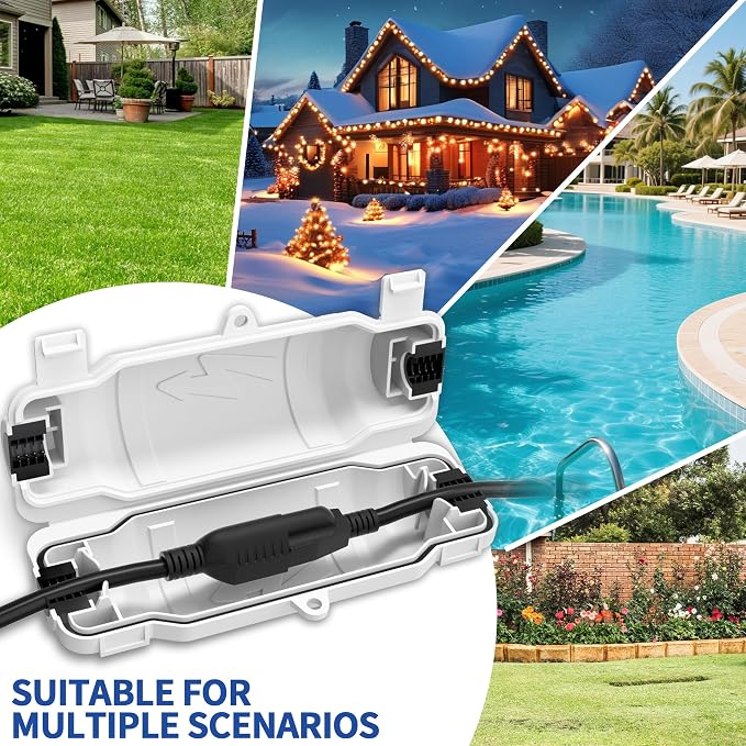 6 Pack Outdoor Extension Cord Safety Cover with Waterproof Seal IP54 Water-Resistant, Weatherproof Electrical Connection Box with 2 Latches, Plug, Socket, Holiday Decoration Light, White
