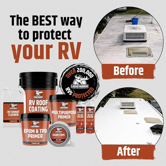 Liquid Rubber RV Roof Sealant- Professional-Grade Solar Reflective Flexible Waterproof Membrane Coating for EPDM, TPO, Fiberglass & Aluminum Camper & Travel Trailers- Brilliant White, 1 Gallon