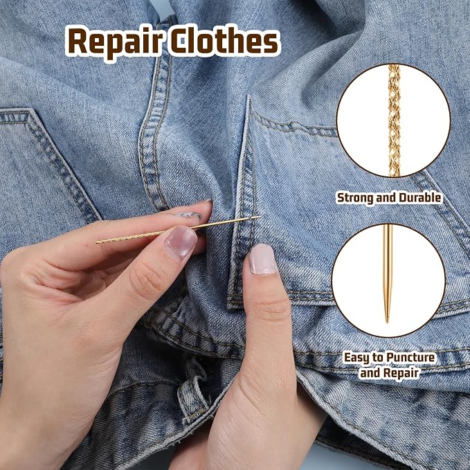 15Pcs Snag Nab It Tool 2.36 x 0.03 Inch Snag Repair Needle Tool with Case, Leather Stitching Needles Sharps for Woven Knitted Cloth Garments Drapes(Gold)