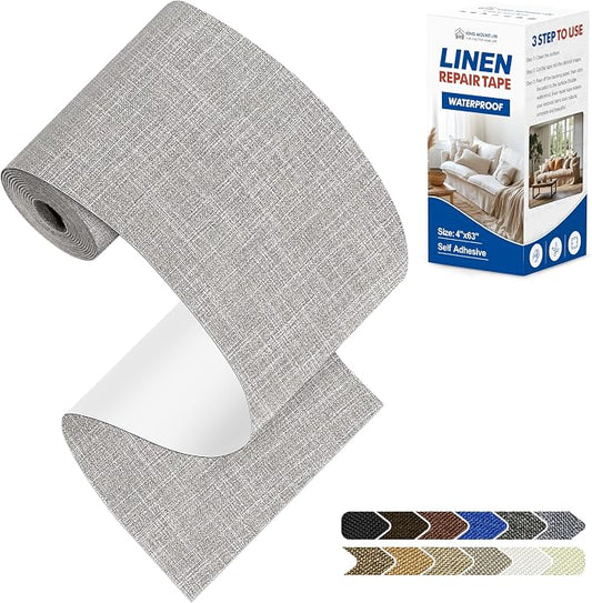 KING MOUNTAIN Linen Repair Patches, Self-Adhesive Fabric Patches, 4 X 63 inch Extra Size, Multi Color, Can be Used for Sofa Repair (Light Grey 2.0)