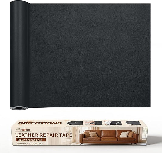 ONine Leather Repair Tape,Self Adhesive Leather Repair Patch,Leather Patches for Furniture,Sofa,Car Seats,Office Chair.Vinyl Repair Kit 12x48in(Dark Grey)