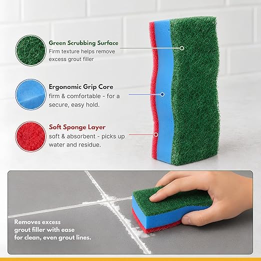 ISPAR Tile Grout Repair Kit – Gray Grout Filler 14 oz Value Size, Pre-Mixed Grout Repair Paste, Ready to Use Tile Joint Filler for Bathroom & Shower Tile, Spatula & Sponge
