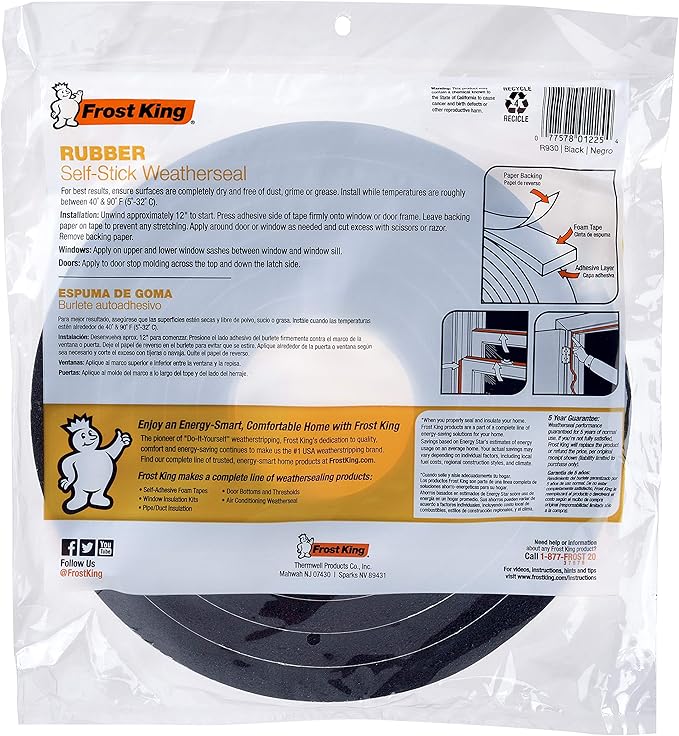 THERMWELL R930H Foam Tape, 1/2 by 9/16-Inch, Black