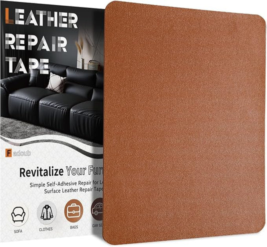 Fadoub Leather Repair Patch Tape Self-Adhesive, 8x11In Heavy Duty Vinyl Patch, Leather Repair Kit for Furniture, Sofa, Couch, Office Chair, Car Seat, Car Interior(Brown-Fine Grain)