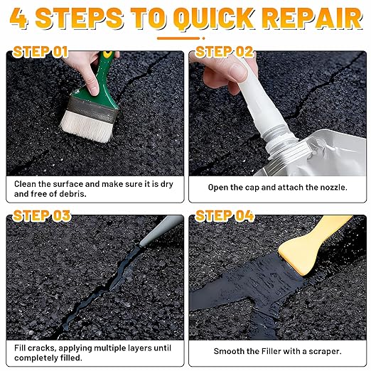 Asphalt Crack Filler, 5.3LB High Elasticity Cement Crack Filler, Self Leveling Waterproof Repair Sealant for Driveway, Walkway, Blacktop Concrete Joint, Outdoor Quick Drying Sealer - Black