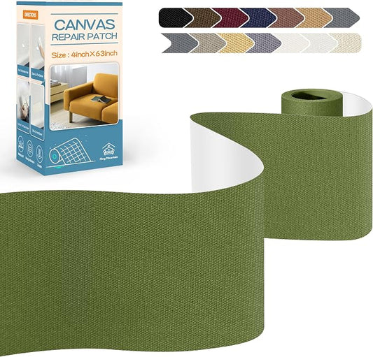 KING MOUNTAIN Canvas Repair Tape,Outdoor Gear Patch, 4×63 Inches,Waterproof,Self-Adhesive for Repairing Boat Covers,Sun Shades,Sofas,Tents,Lounge Chairs,Awnings (Grass Green)