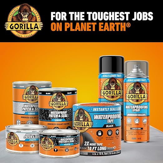 Gorilla Waterproofing Spray Black, Flexible Rubberized Sealant Coating, Paintable UV Resistant, Seals Water Air Moisture, 16 oz (Pack of 2), for Roofs Gutters Skylights RVs Windows & More