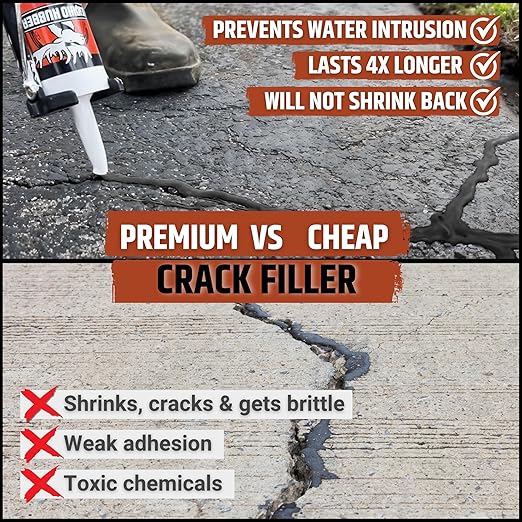 Liquid Rubber Asphalt Crack Filler - Professional-Grade Self-Leveling Waterproof Sealant for Driveway, Parking Lot & Walkway Cracks - Black 10oz - Helps Stop Water Intrusion & UV Damage - 4 Pack