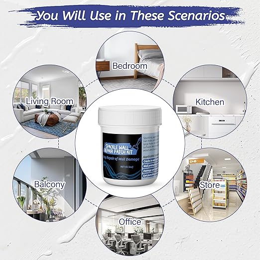 Oriflame Drywall Repair Kit: 8.5 Ounce Spackle Wall Repair with Patch/Scraper/Sandpaper/Gloves - White Wall Putty for Nail Holes/Cracks/Dents/Stains/Peeled Wall (3)